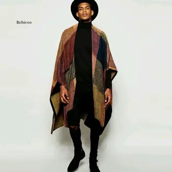 Patchwork Trenčkot Muži England Styl Colorblock Pánské Šátek Podzim Ležérní Dlouhý Streetwear Kontrast Kostkované Geometrie Muži Oblečení Obrázek