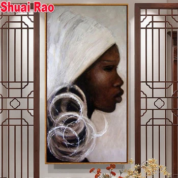 Plné Kulaté Náměstí Diamond Obraz 5D Africké ženy Diamond Mozaika Art diamond Výšivky černá bílá Handmade Home Decor Obrázek