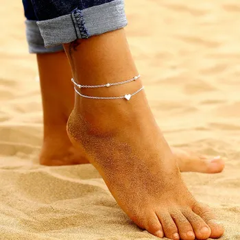 Ponožky Jednoduché Srdce Ženy Háčkování Naboso Sandály Nohy Šperky Noha Nový Řetízek Na Nohu Kotník Náramky Pro Ženy Nohu Řetěz Obrázek