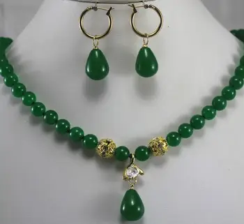 prefekt uzavřeno 8mm green jade náhrdelník náušnice šperky sady pro party a svatby Obrázek