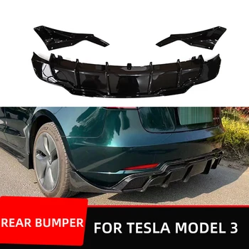 Pro Tesla Model 3 2019 2020 2021 2022 2023 Zadní Nárazník Difuzor Lip body Kit PP Plastu Černé Uhlíkové Vlákno Vzor Příslušenství Obrázek