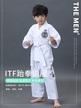 Professiona ITF Schvaluje Bílé Uniformě Taekwondo Student Doboks Obleku Kimono Bojových Umění Taekwondo Oblečení Dlouhý Rukáv Fitness Gi Obrázek