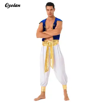 Pánské Bájný Princ Aladin Cosplay Kostým, Téma Party Kostýmy Roli Hrát Oblečení Trim Flitr Vesta s Páskem, Kalhoty Obrázek