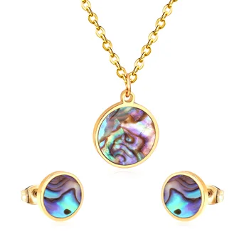 Přírodní Sladkovodní Abalone Shell Náhrdelník, Náušnice 2 Ks Sada Luxusní Módní Zlatý Pokovené Hostina Svatební Šperky Dárek Pro Ženy Obrázek
