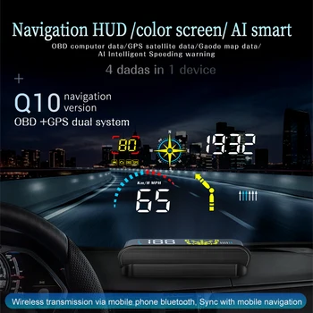 Q10 Navigator Auto Head Up Display OBD2+GPS Duální Systém, Rychloměr, RPM Napětí, Hodiny, Spotřeba Oleje překročení Rychlosti Alarm Displej Obrázek