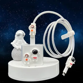 Roztomilý Kreslený 3D Astronaut Silikonový Kabel USB, Chránič Datový Kabel Ochranné Pouzdro Pro Apple iPhone 18/20W Organizátor Winder Obrázek