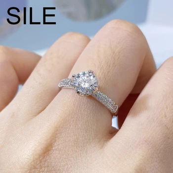 SILE Skutečné 1ct Moissanite Diamantové Snubní Prsteny Pro Ženy 100% 925 Sterling Silver Kolo Brilantní Zásnubní Prsten, Šperky, Dárky Obrázek