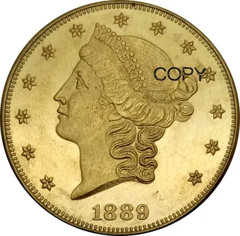 Spojené Státy americké 20 Dolarů Liberty Head - Double Eagle s mottem DVACET DOLARŮ 1889 1889 cc 1889 s Mosaz Kovová Kopie Mince Obrázek
