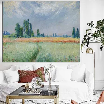 Tisk Nástěnné Plátno Umění Claude Monet Pšeničné Pole Krajina olejomalba Umělec Plakát Impresionistické Nástěnné obrázky pro Obývací Pokoj Obrázek
