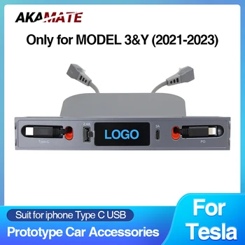 USB Hub pro Tesla Centrum Dokovací Stanice Multi-Port Nabíječka do Auta Typ C-Pd Zatahovací Kabel pro Model 3 Model Y 2021 2022 2023 Obrázek
