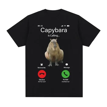 Vtipné Kapybara Volání T-shirt Největší Hlodavec Morče Grafické T Košile Muži Ženy Módní Ležérní Krátký Rukáv T-košile, Streetwear Obrázek