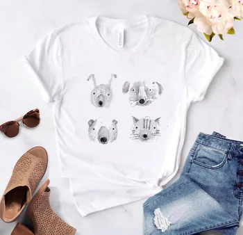 Vtipné Kreslené Zvířat O-krk Tištěné T-shirt Krátký Rukáv Ženy Letní Ležérní Šaty Dámské Roztomilé Módní Dámské tričko Plácat Obrázek
