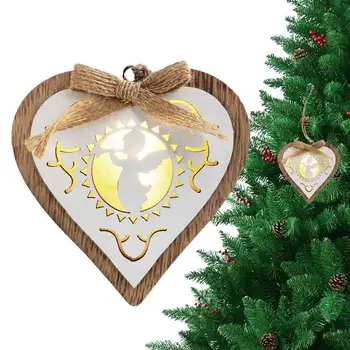 Vánoční Strom Dekorace, Dřevo Přívěsek Na Stromy Hangable Ozdoby S LED Světla Pro Vánoční Strom, Zeď, Okno, Strana, Výzdoba Obrázek