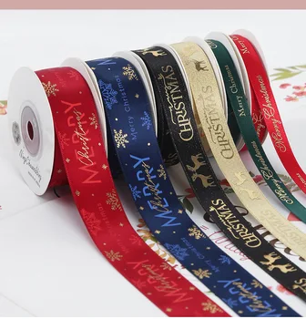 Vánoční Třpytky Tkaniny Stuha Tištěné Vánoční Polyesterové Pásky Pro Ruční Design Vánoční Dekorace DIY Balící Materiál Obrázek