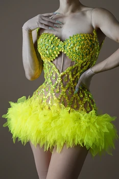 zelený krystal šaty sexy top a sukně sady dancemesh krajky pearl narozeniny klubu dragqueen kostýmy výkon B193 Obrázek