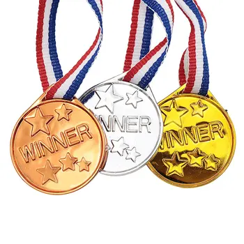 Zlaté Stříbrné Bronzové Ocenění Medaile Odměna Podpořit Odznak Soutěže Ceny Venkovní Hry pro Děti Hračka s Mašlí Školní Večírek Obrázek