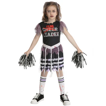 Zombie horor Šaty s Krvavou Punčochy, Květinové Koule Roztleskávačky Dance Oblečení, Téma Party Cosplay Kostým Dívky Halloween Obrázek