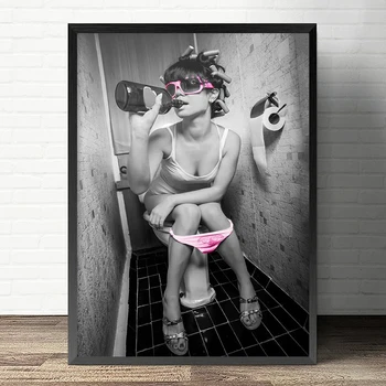 Časopis Plakáty pro Koupelny a Bar Dekorace, Plátno, Obrazy, Toaleta Holka, Kouření, Pití, Sexy Lady, Umění Zdi, Obrázky Obrázek